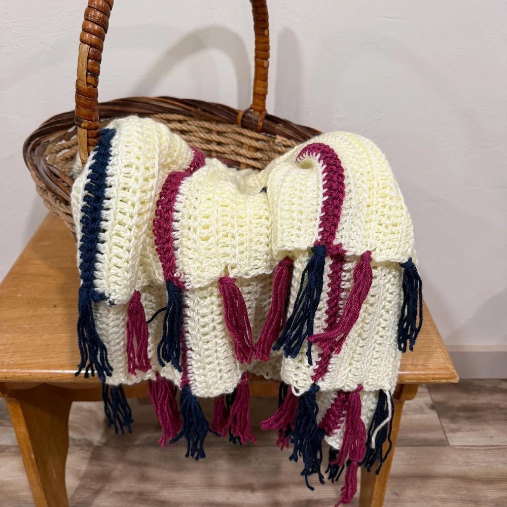 Hand Crocheted Vintage Afghan Throw Blanket‎ Boho Cottagecore